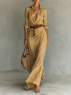 Amara · Vestido Maxi Cruzado Manga Larga con Cinturón