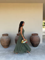 Toledo · Vestido Maxi Envolvente Verde Estampado