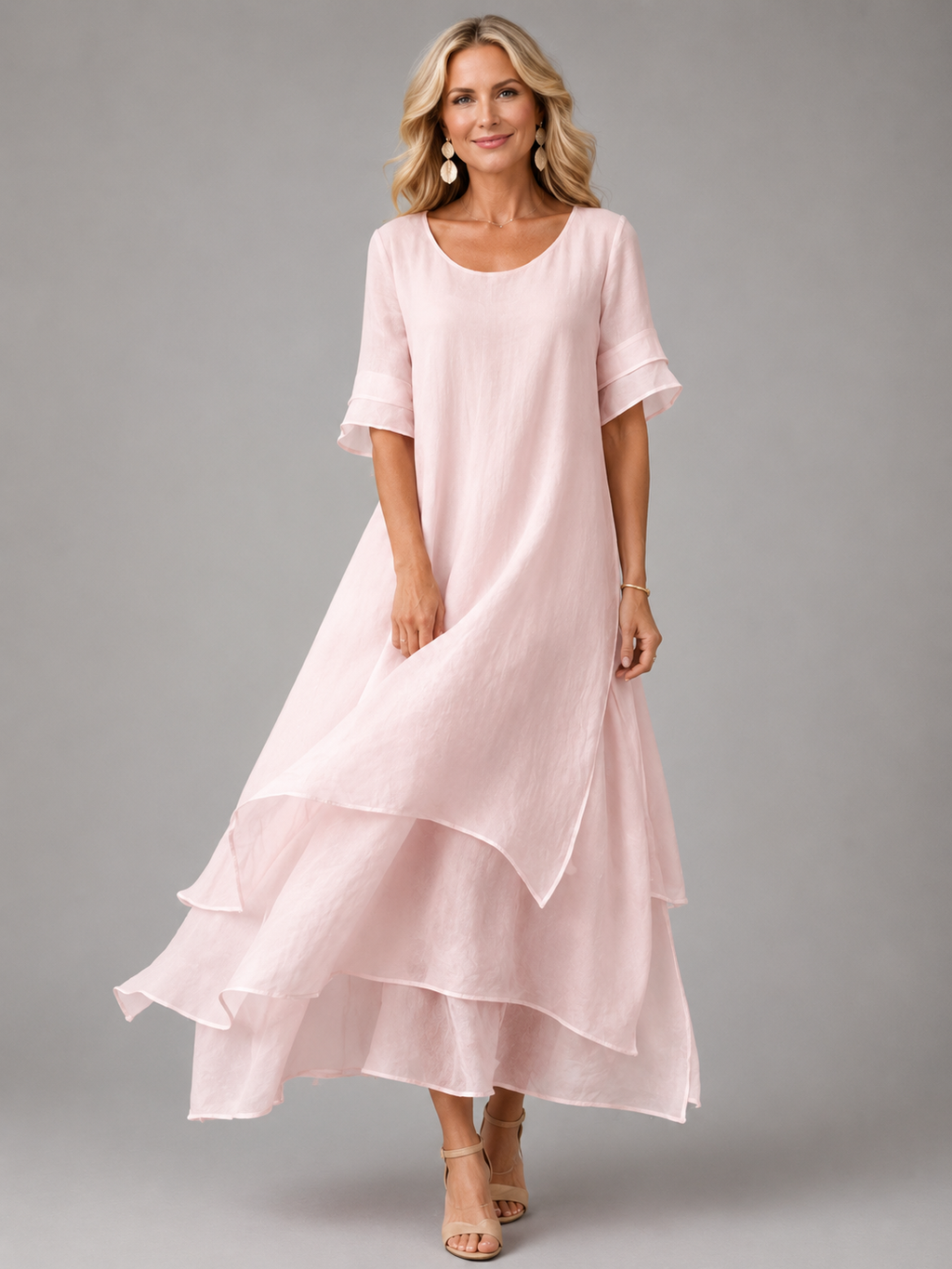 Aurora · Vestido Maxi de Gasa en Capas — Rosa