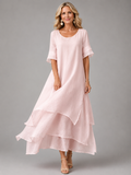 Aurora · Vestido Maxi de Gasa en Capas — Rosa