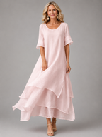 Aurora · Vestido Maxi de Gasa en Capas — Rosa