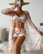 Elena - Conjunto bikini de 3 piezas con estampado