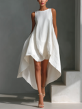 Blanca · Vestido Midi de Lino con Bajo Asimétrico