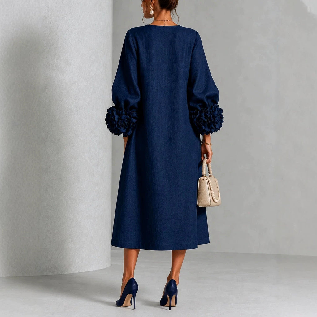 Rosario · Vestido Midi Floral con Puños Bordados