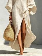 Candela - Vestido Caftan de Lino - detalle abertura