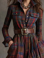 Julieta-Vestido camisero largo a cuadros