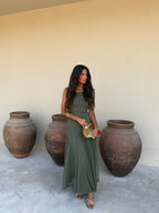 Toledo · Vestido Maxi Envolvente Verde Estampado