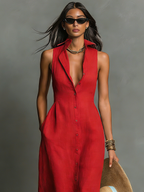 Rocío · Vestido Camisero Maxi Lino Sin Mangas