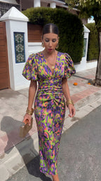 Lily | Vestido Colorido con Mangas Plisadas