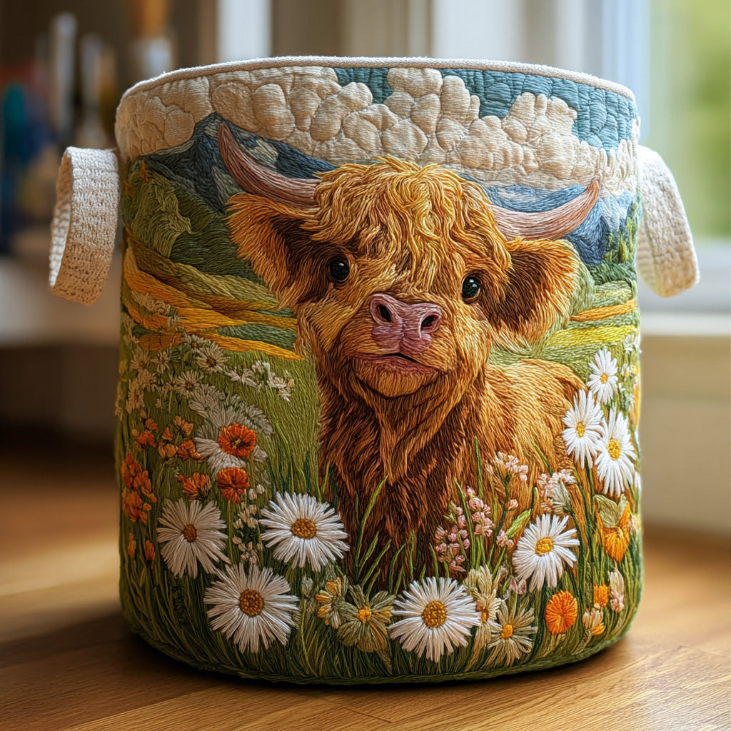 Florencia · Cesto de Ropa Acolchado — Vaca Highland en el Prado