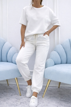 Conjunto de dos piezas para mujer con top liso y pantalón fluido