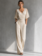 Alia | Conjunto Elegante Top Wrap y Pantalón Pernera Ancha