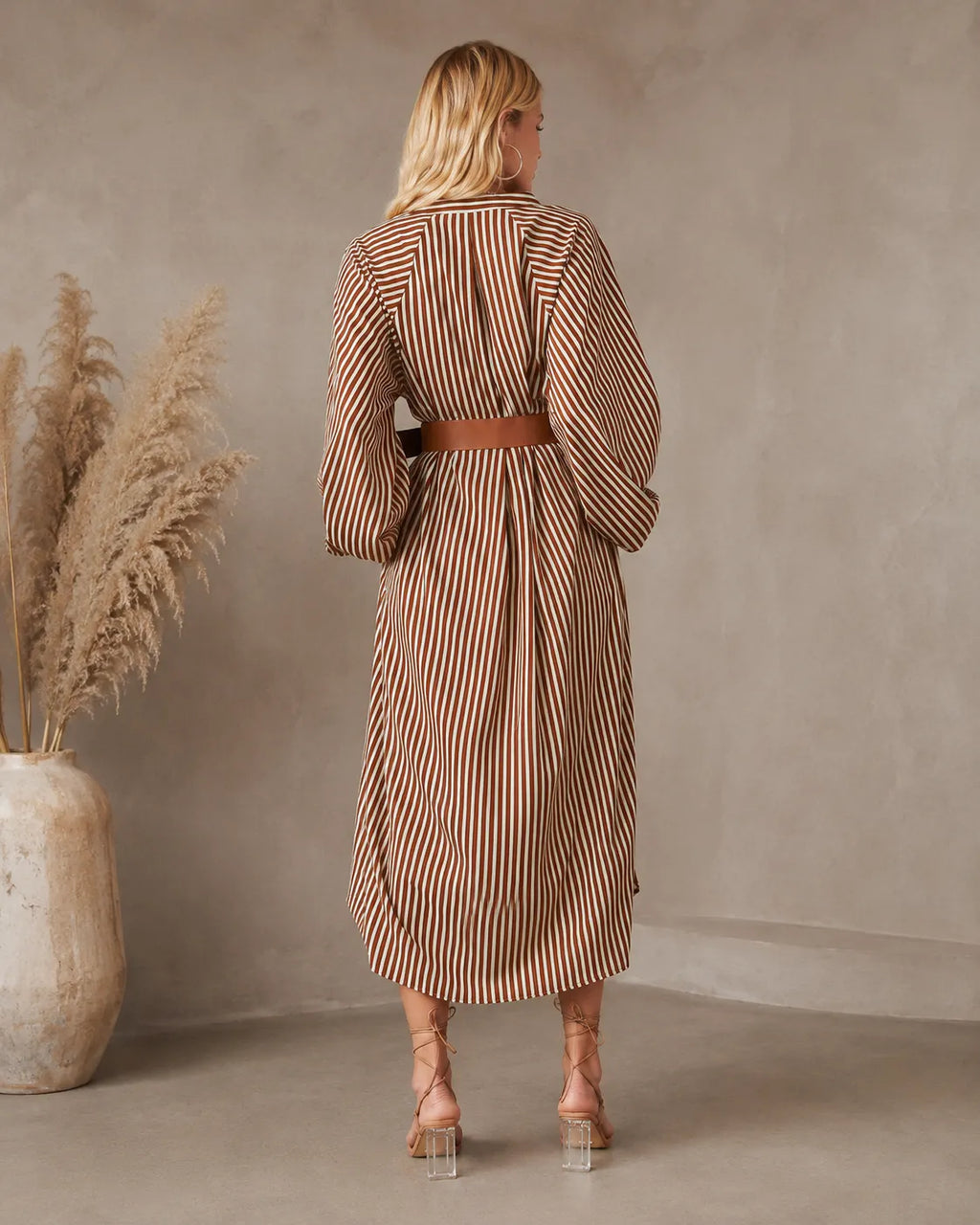 Begoña · Vestido Camisero Midi de Rayas con Cinturón