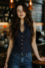 Camila · Top Rayas Vintage Cuello Henley