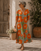 Alice | Vestido Largo Floral Naranja y Verde