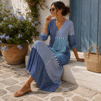 Clémence | Vestido Largo Mosaico Azul y Blanco