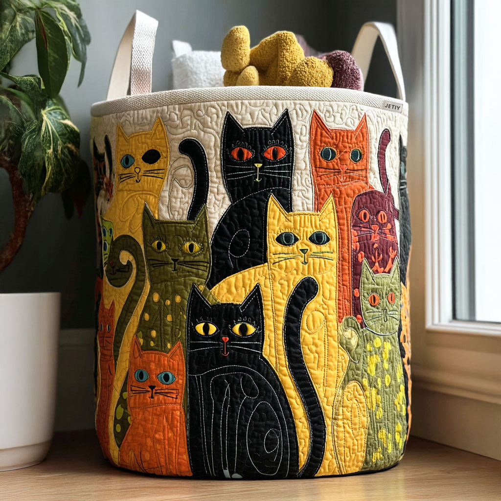 Luna · Cesto de Ropa Acolchado — Gatos Folk