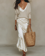 Elena |Vestido midi satinado con jersey incluido