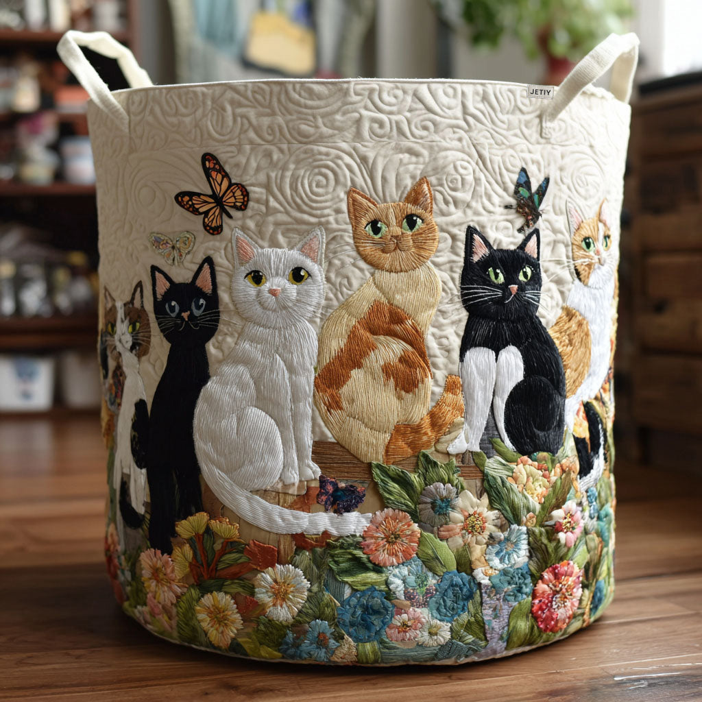 Elisenda · Cesto de Ropa Acolchado — Gatos en el Jardín