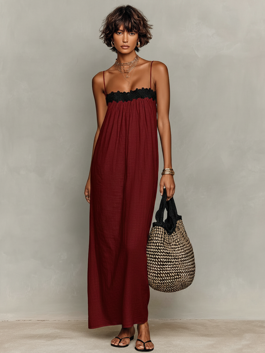 Alba · Vestido Maxi Lino Palabra de Honor con Encaje