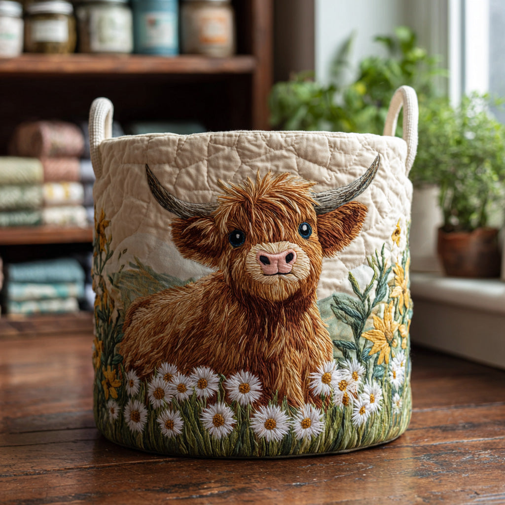 Érica · Cesto de Ropa Acolchado — Vaca Highland