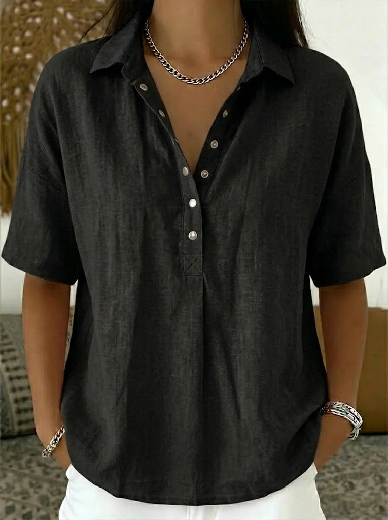 Carlota blusa elegante con botones negro
