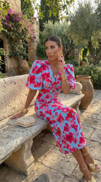 Lily | Vestido Colorido con Mangas Plisadas
