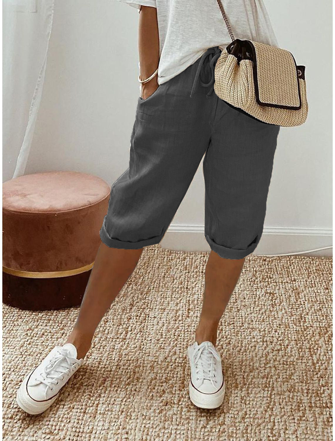 Capri Casual de Algodón y Lino para Mujer