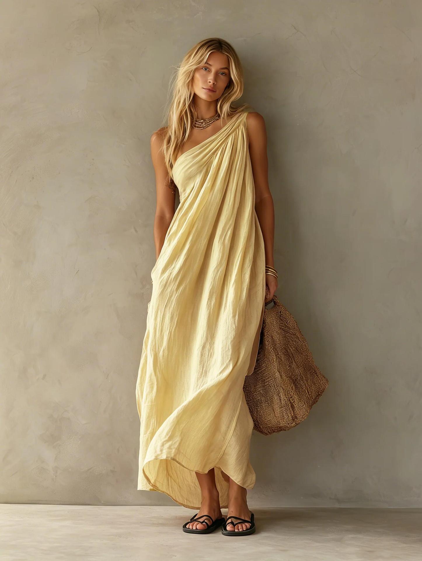 Aitana · Vestido Maxi Asimétrico Fruncido