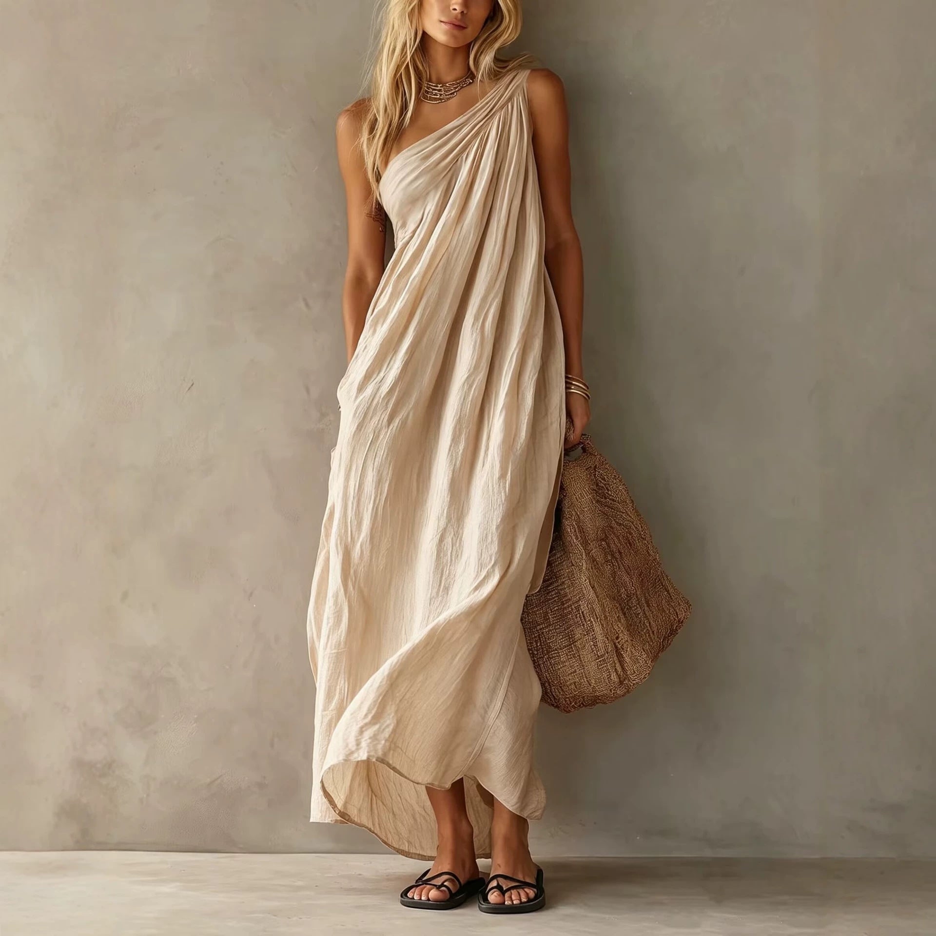 Aitana · Vestido Maxi Asimétrico Fruncido