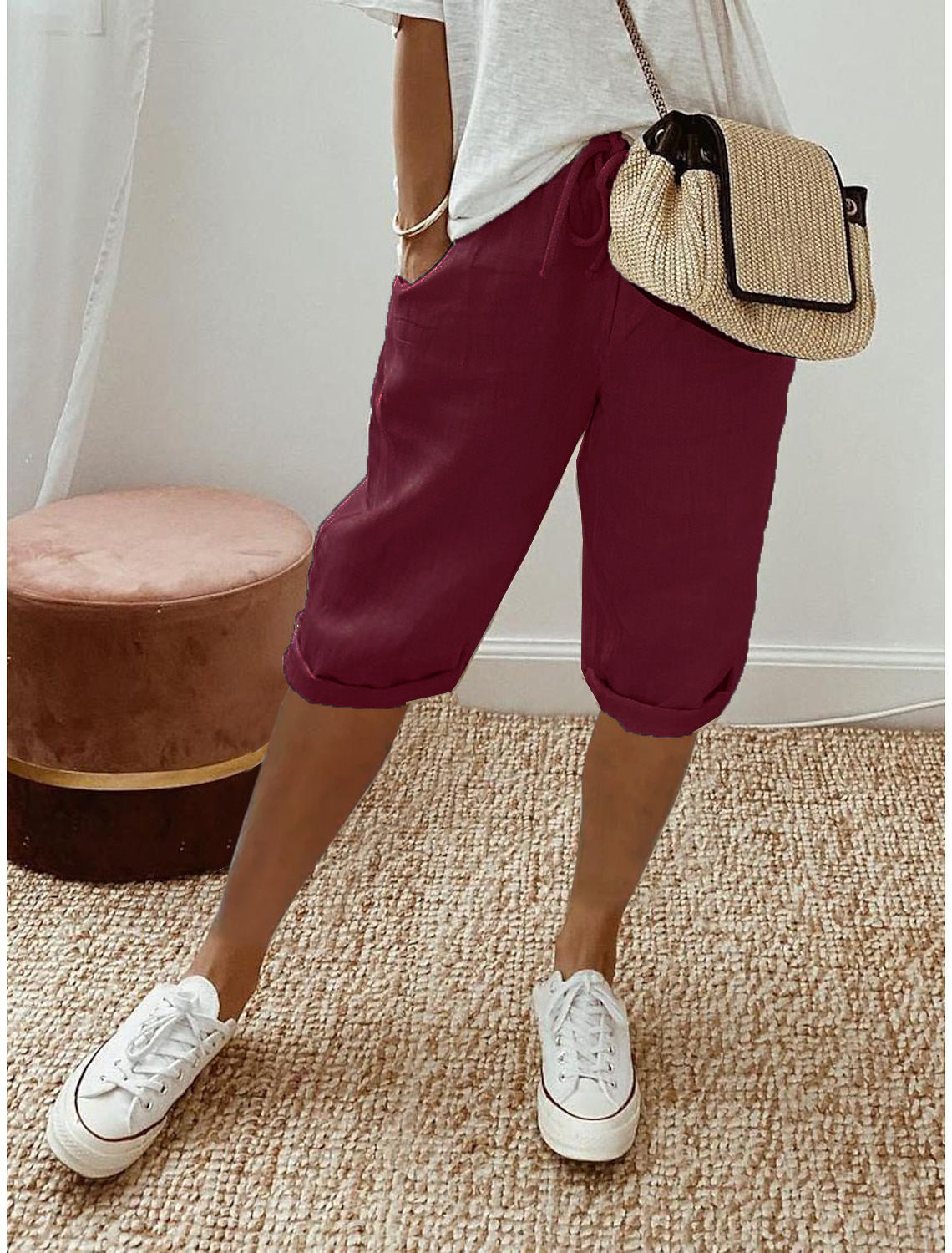 Capri Casual de Algodón y Lino para Mujer