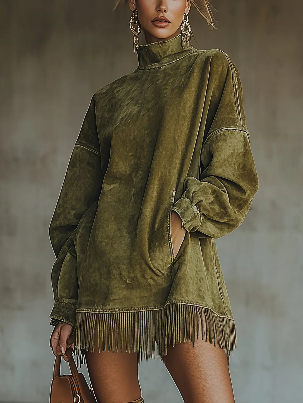 Darcie.Vestido túnica efecto ante con flecos