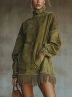 Darcie.Vestido túnica efecto ante con flecos