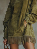 Darcie.Vestido túnica efecto ante con flecos