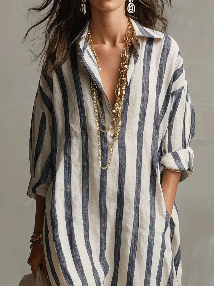 Encarnación · Vestido Camisero de Rayas con Bolsillos