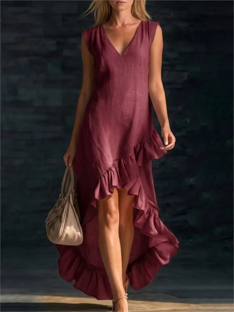 Herminia · Vestido Maxi Sin Mangas con Volante