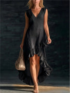 Herminia · Vestido Maxi Sin Mangas con Volante
