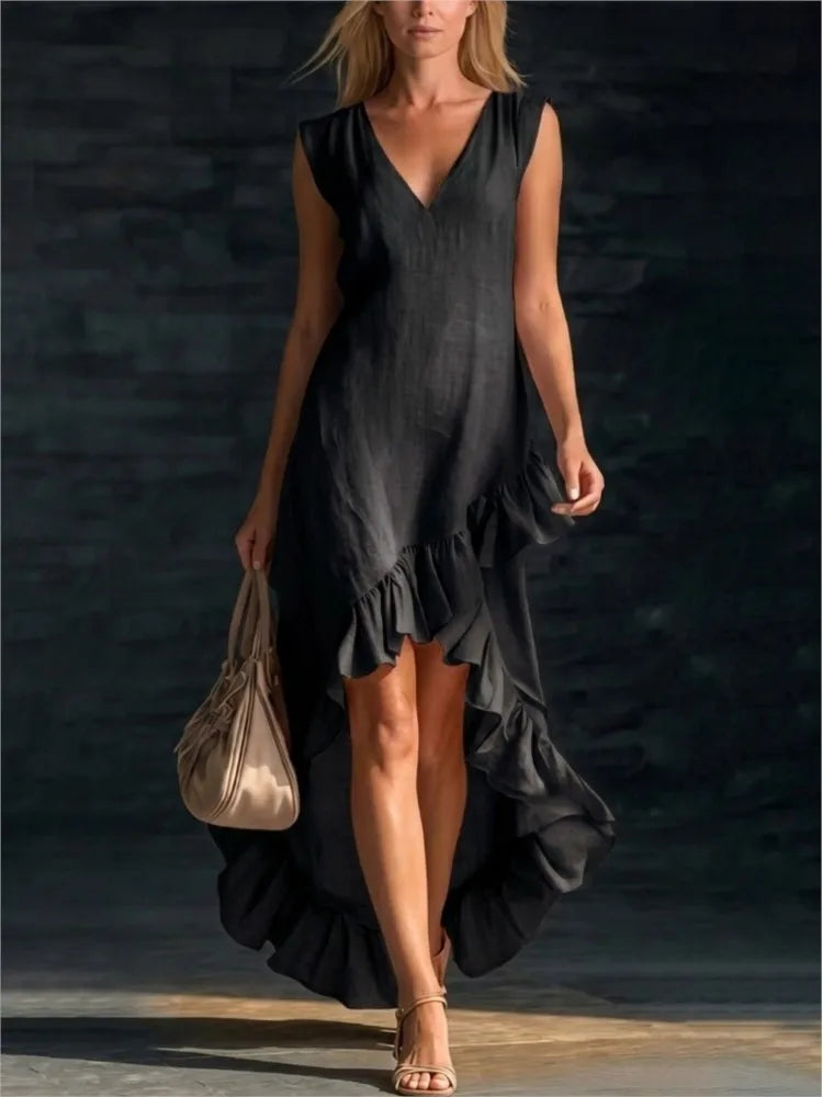 Herminia · Vestido Maxi Sin Mangas con Volante