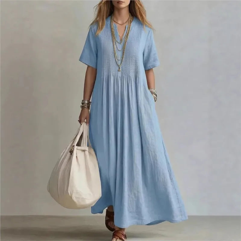 Concepción · Vestido Maxi Azul Manga Corta