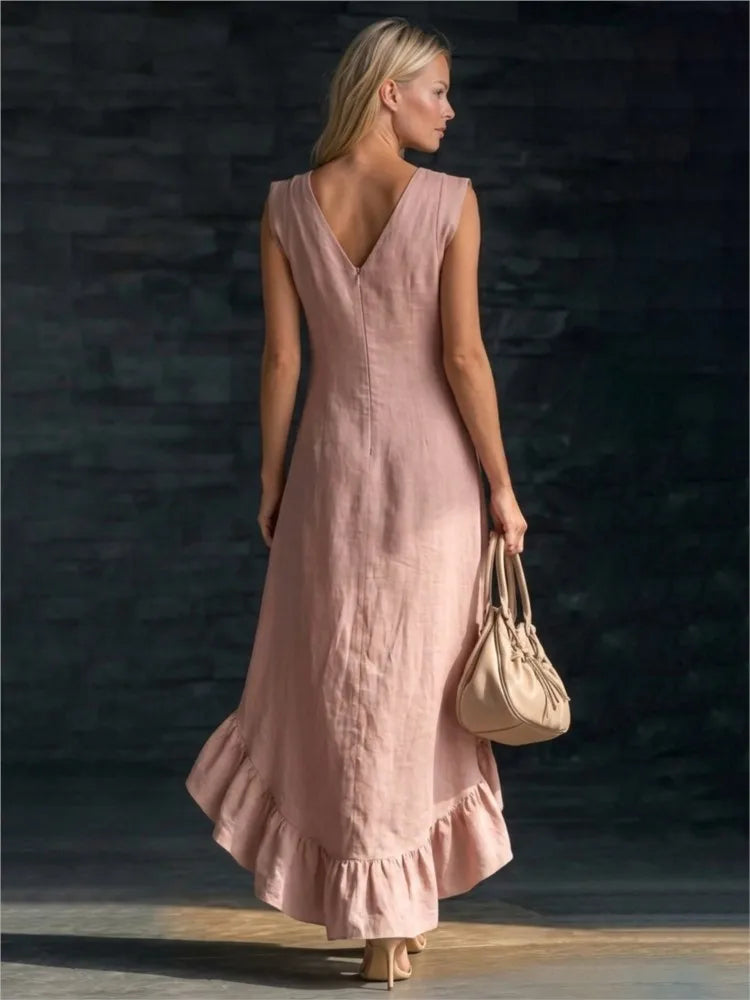 Herminia · Vestido Maxi Sin Mangas con Volante