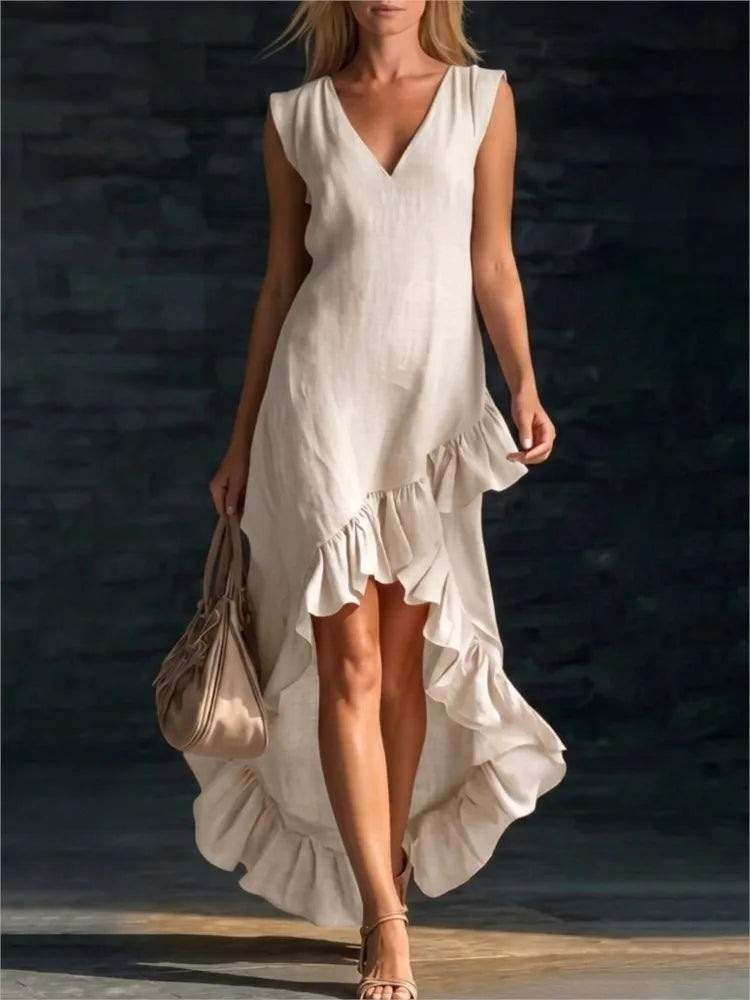 Herminia · Vestido Maxi Sin Mangas con Volante