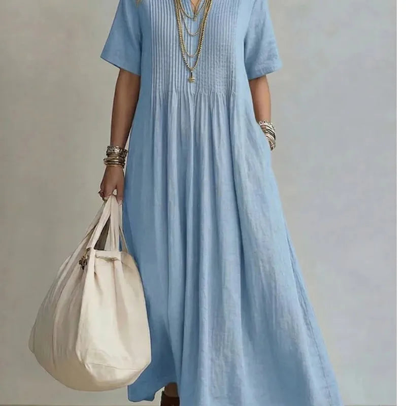 Concepción · Vestido Maxi Azul Manga Corta
