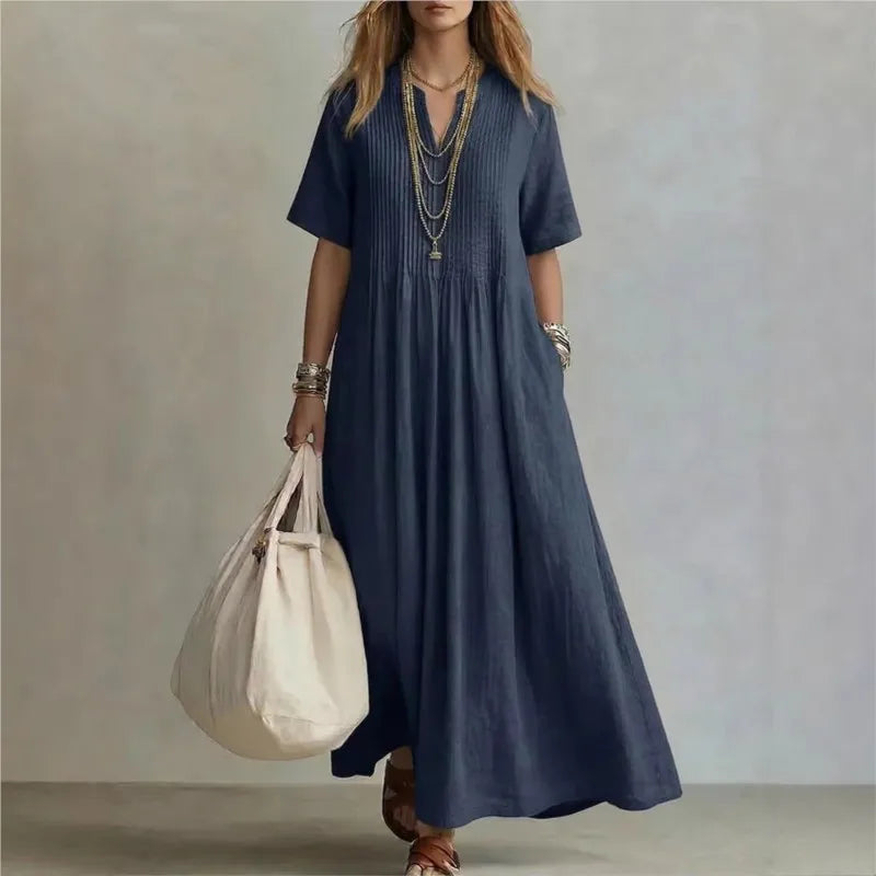 Concepción · Vestido Maxi Azul Manga Corta