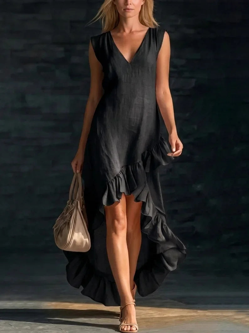 Herminia · Vestido Maxi Sin Mangas con Volante