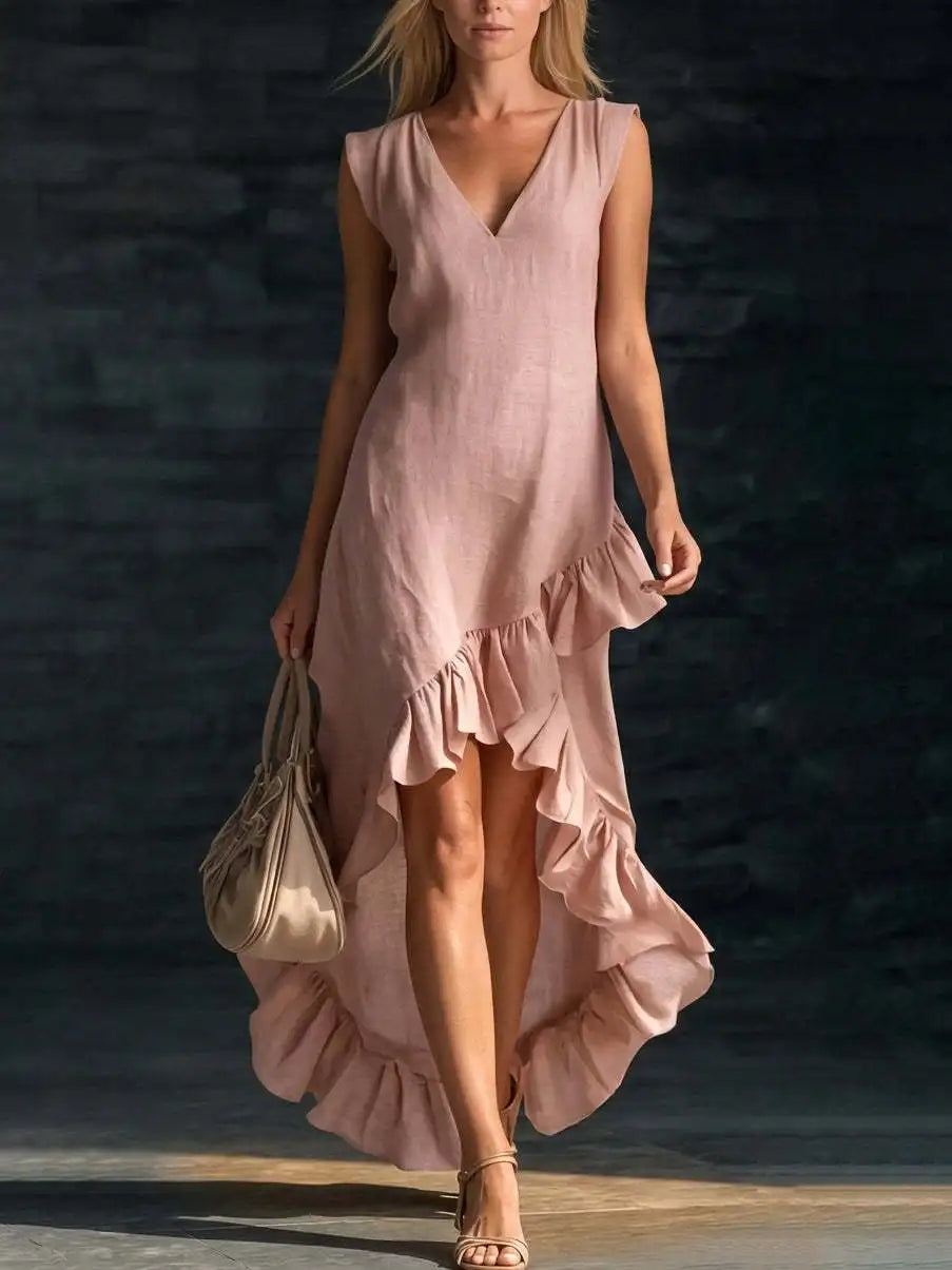 Herminia · Vestido Maxi Sin Mangas con Volante