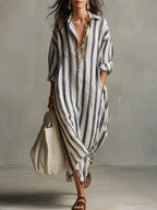 Encarnación · Vestido Camisero de Rayas con Bolsillos