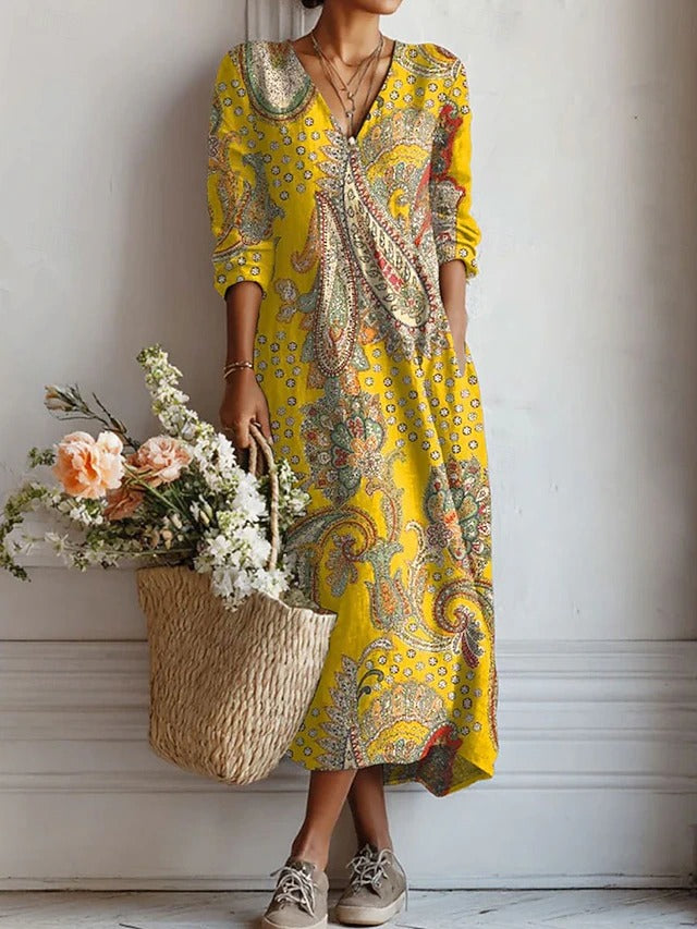 Andree | Vestido Largo Estampado Cachemir Amarillo