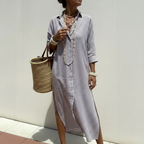 Vestido Sofía — Rayas Verticales y Corte Fluido
