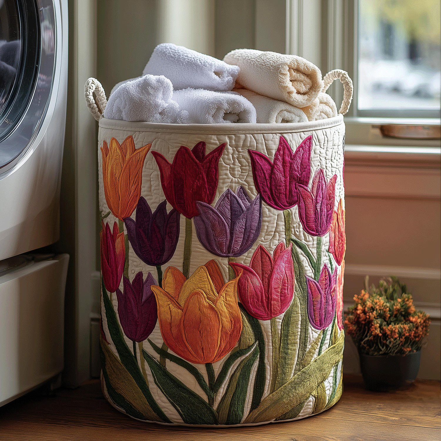 Eulalia · Cesto de Ropa Acolchado — Tulipanes