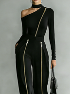 Conjunto urbano minimalista irregular con cremallera y un solo hombro